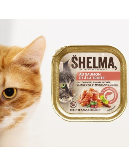 Puszysty pasztet dla kota z łososiem i pstrągiem Shelma Alucup 100 g 8710558002419 7