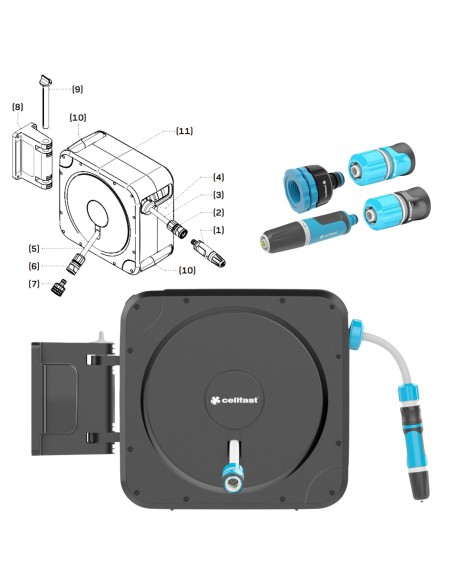 Zwijacz automatyczny węża końcówki, wąż 20m Cellfast 5907553509774 48