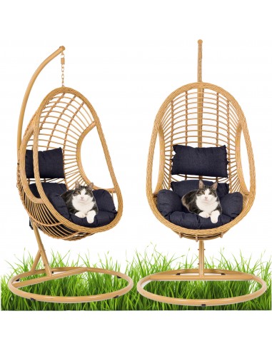 Złoty fotel podwieszany do ogrodu Mia Scandic Meven + czarne poduszki