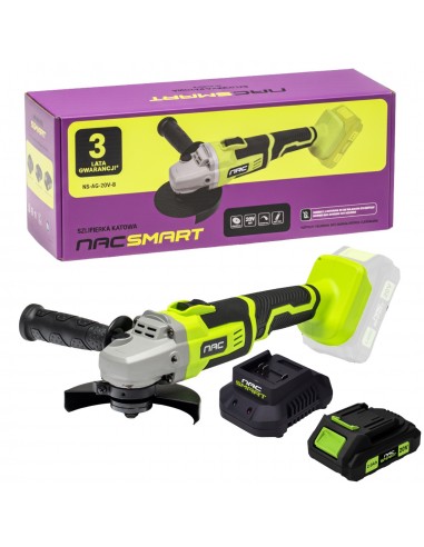 Szlifierka kątowa 115/125 mm NS-AG-20V-B NAC SMART z akumulatorem 2 Ah i szybką ładowarką